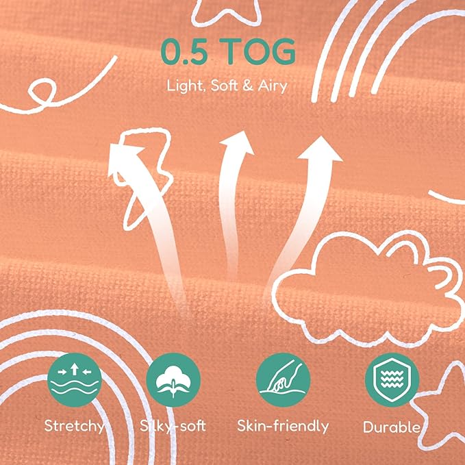 Baby Sleep Sacks Lightweight, Soft & Breathable 0.5 TOG Wearable Blanket with Zipper, 3-Pack 0-3-6-12-24-4T