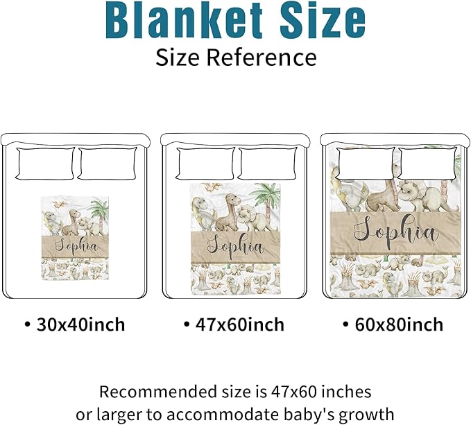 Custom Name Crib Bedding Set 3-Piece – Cute Dinosaur Design Baby Bedding Set with Personalized Soft Blanket, Fitted Sheet, Changing Pad Cover – Ideal Newborn Gift for Boys and Girls