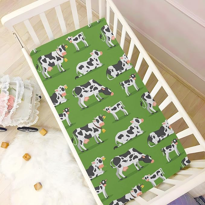 Farm Cows Crib Sheets Soft Breathable Fitted Baby Playard Sheets Mattress Cover for Girl Boys, 39" x 27" x 5"