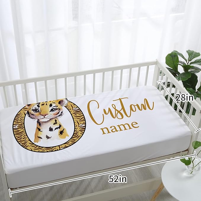 Custom Baby Crib Bedding Set, Personalized Name Tiger Design Crib Set 3 Pcs, Soft Double Layer Blanket, Crib Sheet & Room Rug, Ideal Nursery Decor Gift for Baby Girls Boys