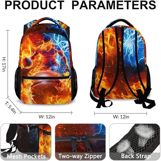 CustomWish Boys Basketball Backpacks - Sport Backpacks for Kids School - Lightweight Back to School Supplies - 17 Inch Cool Bookbag for Elementary Middle Primary High Senior