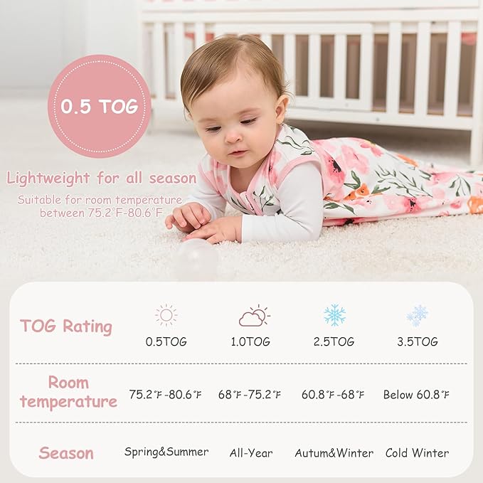 Looxii Baby Sleep Sack 0.5 TOG, 100% Cotton 3 Pack Wearable Blanket Baby Sleep Bag for Newborn Infant, 2-Way Zipper Lightweight Toddler Sleeping Sack 6-12 Months