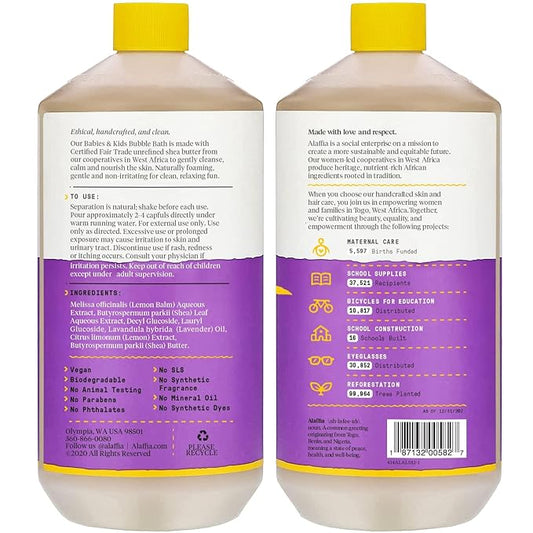 Alaffia Babies & Kids Bubble Bath, Lemon Lavender, Pump Included – Gentle Cleanser with Raw Shea Butter and Lemon Balm, 32 Fl Oz