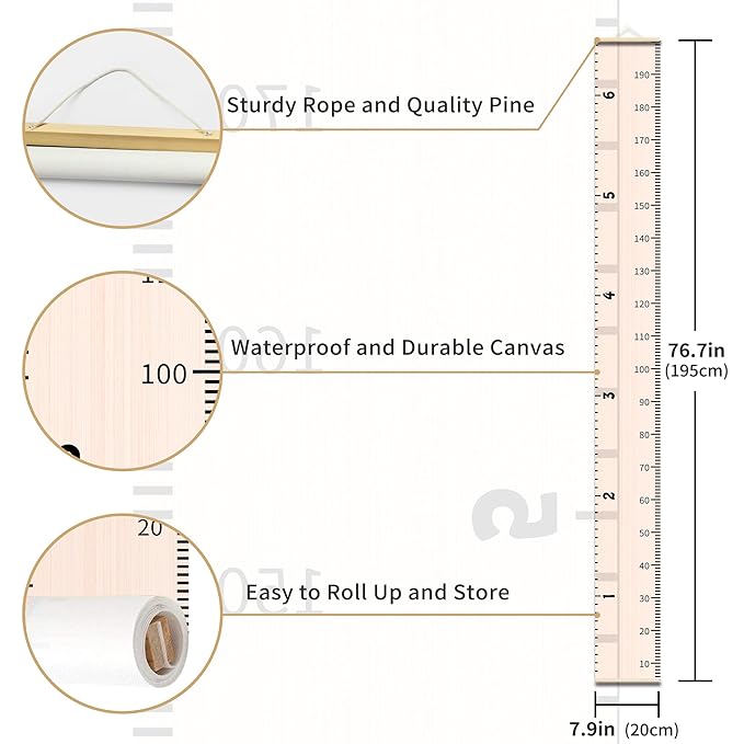 Nustila Classic Kids Growth Chart for Wall Height Chart for Boys Girls Handcrafted Using Canvas and Wood - Great Christmas Birthday Gift for Children Growing Up Souvenirs 79 in X 7.9 in