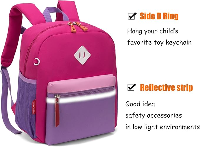 HawLander Little Kids Backpack for Boys or Girls, Toddler School Bag Fits 3 to 6 years old, Rose Purple, 12 Inch