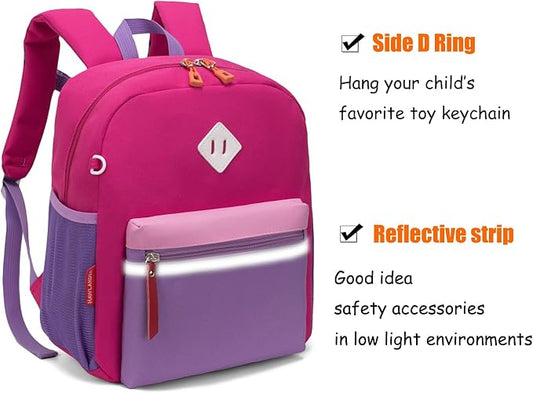 HawLander Little Kids Backpack for Boys or Girls, Toddler School Bag Fits 3 to 6 years old, Rose Purple, 12 Inch