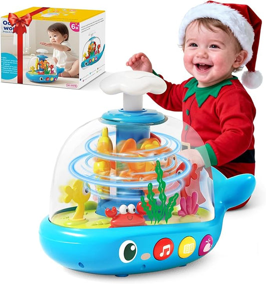 Whale Sensory Spinner Toy for Baby: Light Up Rotating Play with Music – Safe ABS Early Learning Educational Toys for 6 Months+ – Christmas Birthday Gift for Boys and Girls