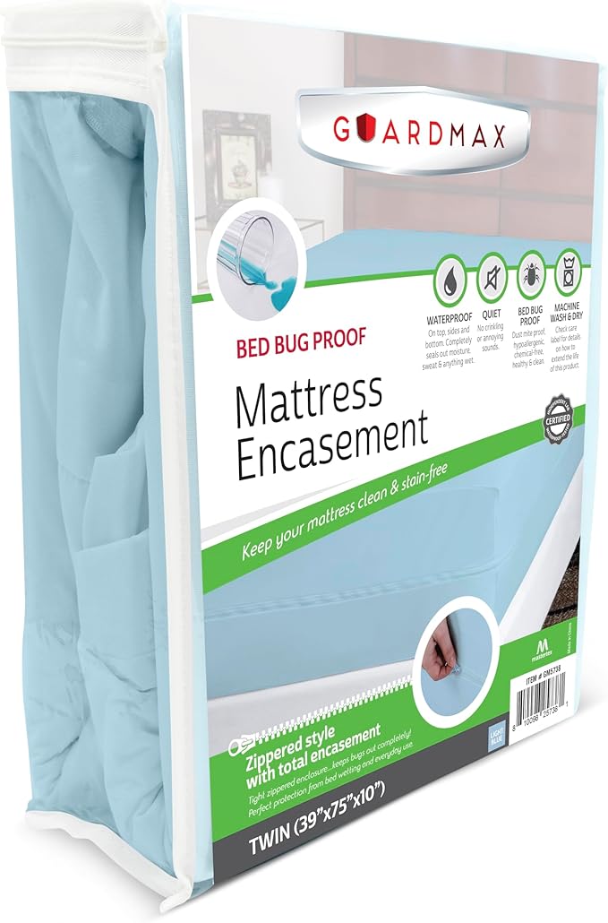 Guardmax Jersey Knitted Twin Zippered Mattress Encasement - Waterproof & Bed Bug Proof Mattress Protector - Comfortable, Soft, and Noiseless Zippered Bedding - Dust Mite Proof (39 x 75 x 10)