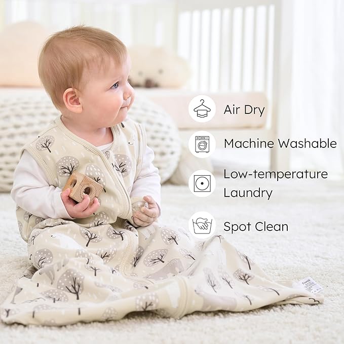 Baby Sleep Sack 18-24 months, 100% Cotton Sleeping Sack for Newborn and Infant, 3 Pack Baby Wearable Blanket for Boy and Girl, 0.5 Tog Lightweight Double Zipper Sleep Bag Green Apricot Bear