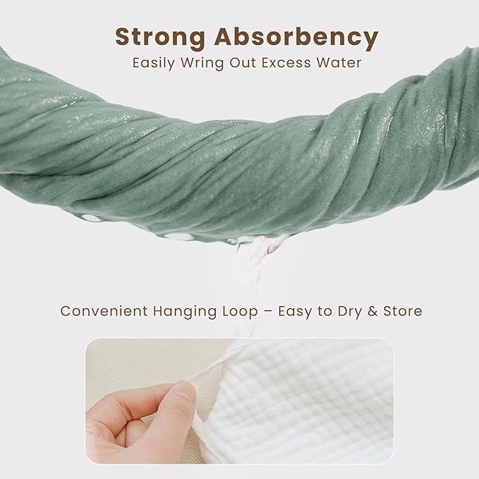 Konssy 2-Pack Muslin Hooded Baby Towels, 100% Cotton, Ultra-Soft & Absorbent Baby Bath Towels with Hood for Newborn & Infant (Green, Stripe, 32" x 32")