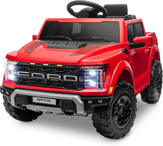 ENYOPRO 12V Licensed Ford F-150 Raptor Kids Ride On Truck, Electric Toy Car for Children w/Parent Remote Control, LED Lights, Bluetooth, Battery-Powered Ride On Car for Boys & Girls Ages 3 and Up, Red