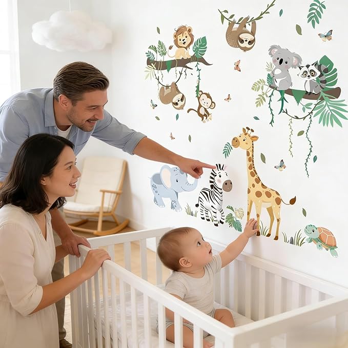 Amimagen Animal Wall Decals for Baby: Peel & Stick Wall Stickers for Nursery Kids Room Decor - Forest & Safari Theme - Easy to Apply & Removable - Ages 0-12 Years