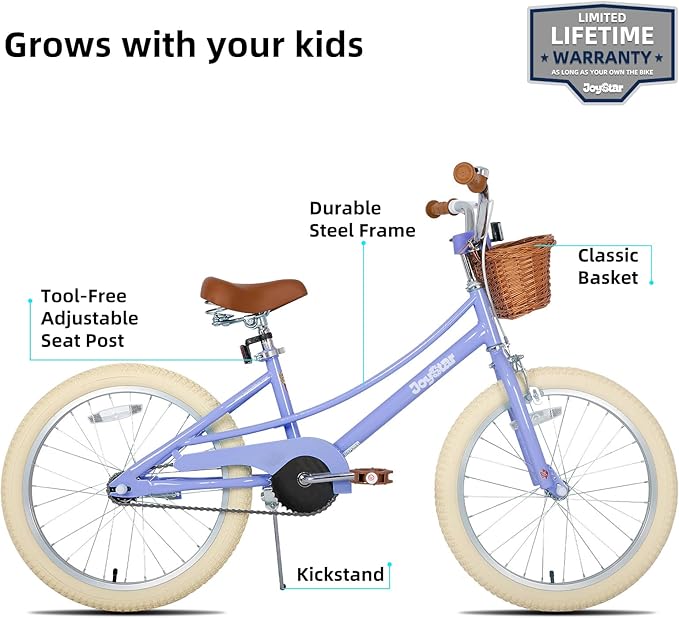 JOYSTAR Girls Bike for 2-12 Years Old Toddlers and Kids, 12" 14" 16" 18“ 20" Retro Style Kids Bike with Training Wheels, 18 20 Inch Children Bicycle with Kickstand