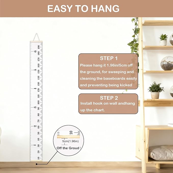 Baby Height Growth Chart, Kids Growth Chart for Wall, 77"x7.9" Premium Canvas Removable Height Chart for Kids Baby Child Toddler Boys Girls Height Measurement for Wall (Black & White)