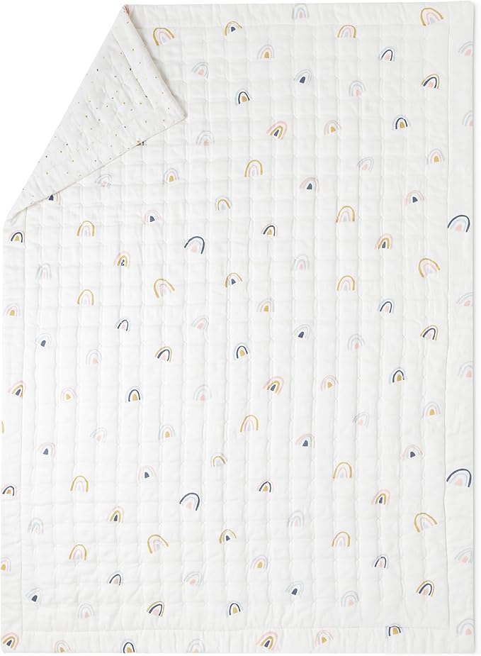 MakeMake Organics Organic Toddler Comforter GOTS Certified Organic Crib Blanket Cotton Infill Tufted Reversible - Ultra Soft Breathable (44"x60", Dotty + Rainbow)