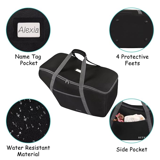 SCTEL Car Seat Travel Bag Fit Graco SnugRide 35 Lite and Base, Chicco KeyFit 30 and Base, Car seat Bags for Air Travel, Padded Infant Carrier Bag with side pocket and Protective Feet, Extra small Bag