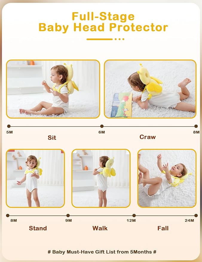 JunNeng Baby Head Protector Backpack, Toddler Walking Fall Head Protection,Yellow Butterfly