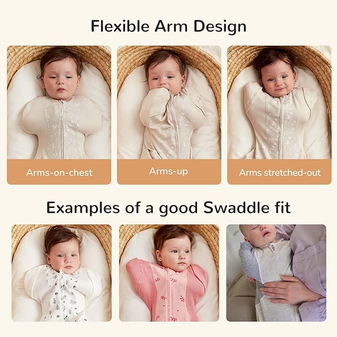 Transition Swaddle Sleep Sack, 3-6 Months, 12-18 lb, 2-Way Zipper, Moisture-Wicking Fabric, Improves Sleep, Snug Fit (Jungle and Deer)