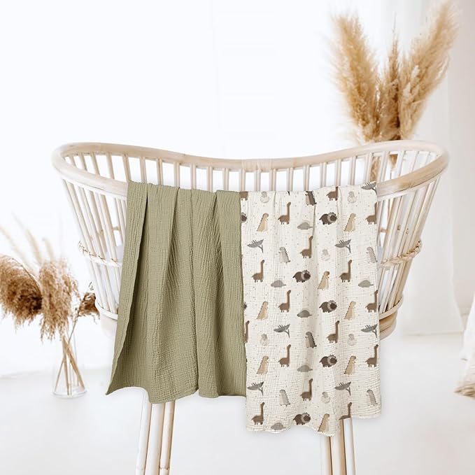 lulumoon Baby Muslin Swaddle Blankets: Soft Receiving Blanket for Newborn - Cotton Swaddling Blanket for Neutral 2Pack(Dinosaur)