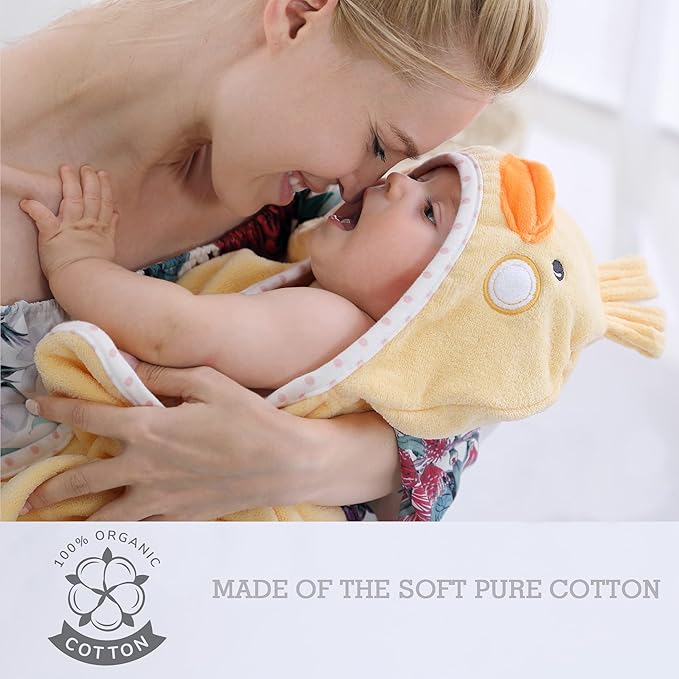 Baby Hooded Towel with Unique Animal Design Ultra Soft Thick Cotton Bath Towel for Newborn (Chick)