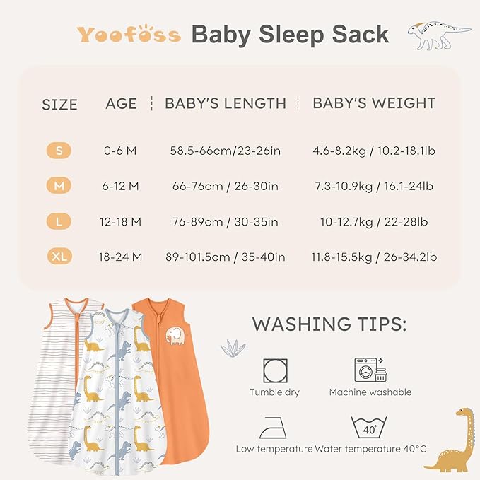 Yoofoss Baby Sleep Sack 12-18 Months Wearable Blanket for Babies 100% Organic Cotton 2-Way Zipper TOG 0.5 Toddler Sleeping Sack 3 Pack, Comfy Lightweight Sleep Sacks