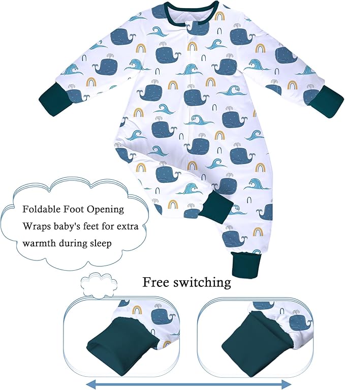 Toddler Sleep Sacks 2.5 TOG Winter Long Sleeve Sleep Sack with Legs 2-Way Zipper Baby Wearable Blanket