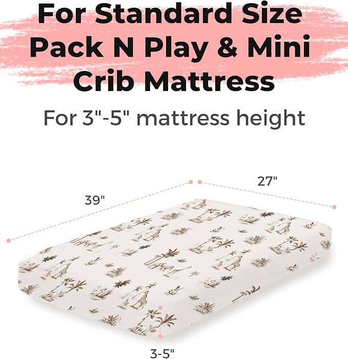 Pack and Play Sheets 2 Pack, Fitted Jersey Knit Mini Crib Sheets for Baby Boys and Girls, Compatible with Graco Pack N Play and Mini Crib Mattress (Safari Dreams, Pack N Play/Mini Crib Sheets)