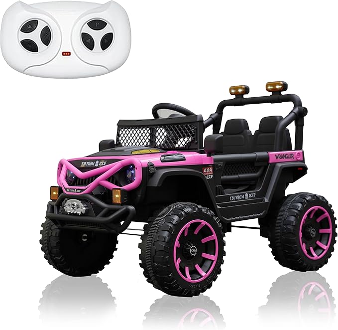 12V Kids Ride On Jeep-Style Car with Remote Control, Bluetooth Music & Stories, LED Headlights, Shock Absorption, Double Doors with Lock, Safe Speed, Battery Powered Electric Vehicle for Boys & Girls