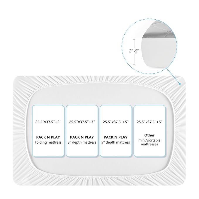 TILLYOU Pack and Play Sheet - Soft Quilted Crib Cover Pad, Toddlers Mattress Protector with 1''-3'' Deep Pocket, Thick Play Yard Playpen Sheets, Crib Mattress Pad 39"x27", Medium Grey