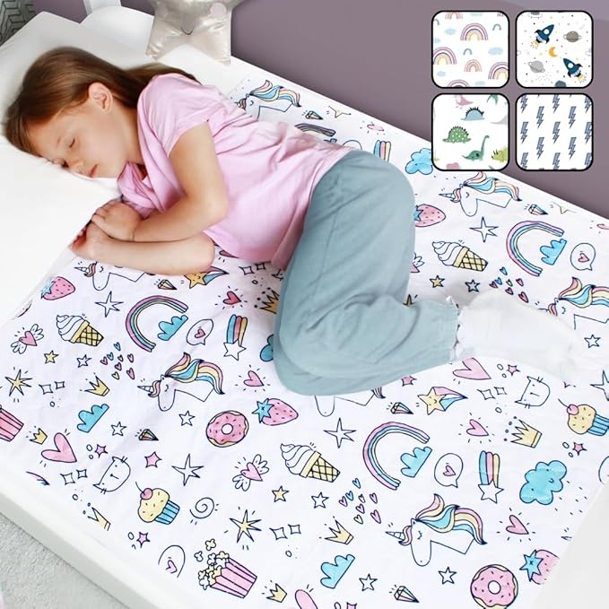 Hygge Sheets® Potty Training Pee Pads for Kids, Toddlers - 2 Pack - 100% Waterproof, Non Slip Bed Wetting Pad for Twin Beds - Washable, Reusable Mattress & Sheet Protector - Unicorn