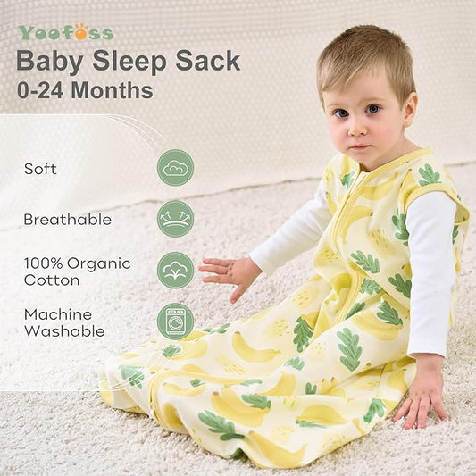 Yoofoss Baby Sleep Sack 0-6 Months Wearable Blanket for Babies 100% Organic Cotton 2-Way Zipper TOG 0.5 Toddler Sleeping Sack 3 Pack, Comfy Lightweight Sleep Sacks