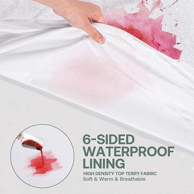 King Mattress Protector Cover【Sealed Zipper+Terry Cloth】 76"x 80" Fits [13/14/15/16 in] Deep, 6-Side Encases Waterproof Breathable Mattress Pad Cover