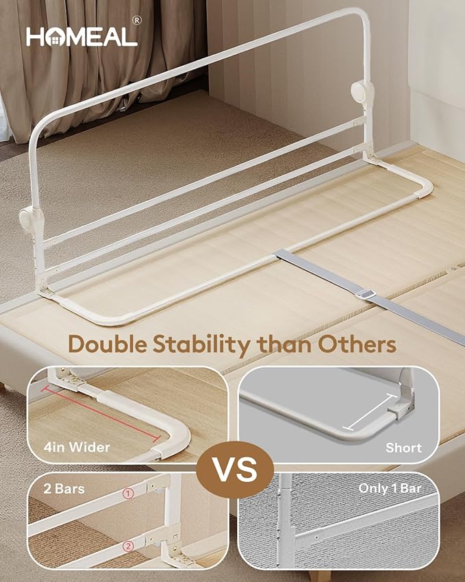 HOMEAL 59in Foldable Toddler Bed Rails, Bed Rail for Toddlers with U-Shape Base, Baby Bed Rail Guard for Twin, Full, Queen, King Beds, Bed Rail for Baby, White