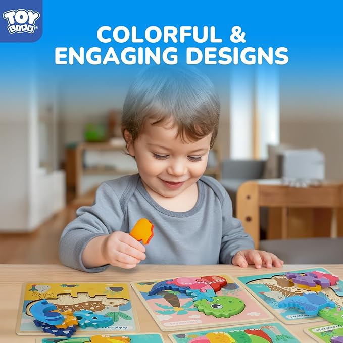 TOY Life Wooden Puzzles for Toddlers 2-4, 6 Pack Dinosaurs Puzzles for Toddler 1-3, Kids Montessori Toys for 1 2 3 Year Old, Educational Toys for Boys Girls Age 2 3 4 5, Baby Learning Toy Gifts
