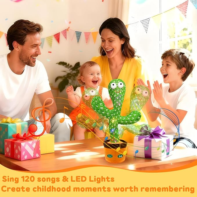 Dancing Talking Cactus Toy,Christmas Funny Gift for Toddler 1 2 3 Year Old Boy Girl,Record Repeat What You Say Baby Infant Toys 6-12 12-18 Months with 3xAA Battery (Volume Adjustment)