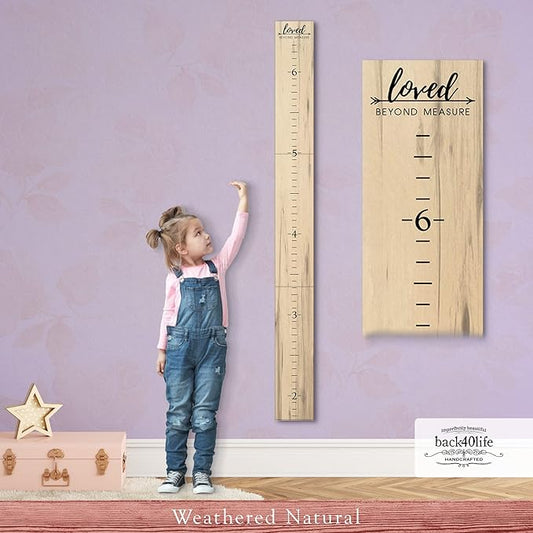 Farmhouse Style Wooden Kids Growth Chart Ruler for Boys and Girls (Weathered Natural - WHT)