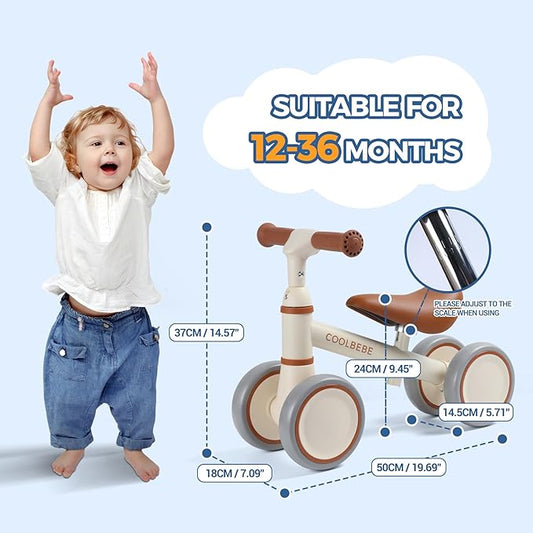 COOLBEBE Baby Balance Bike for 1 Year Old Boys Girls Gift, 2 Year Old Toddler Balance Bike with 4 Silent Wheels, One Year Old Birthday Gift Children for 12M-36M Pre-School