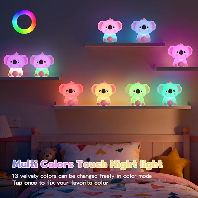 ICARER FAMILY Baby Night Light with Touch Sensor, Koala Rechargeable Nursery Lamp for Kids Room, Dimmable Soft LED Nightlight for Breastfeeding, Bedside, Sleep Aid (Koala)
