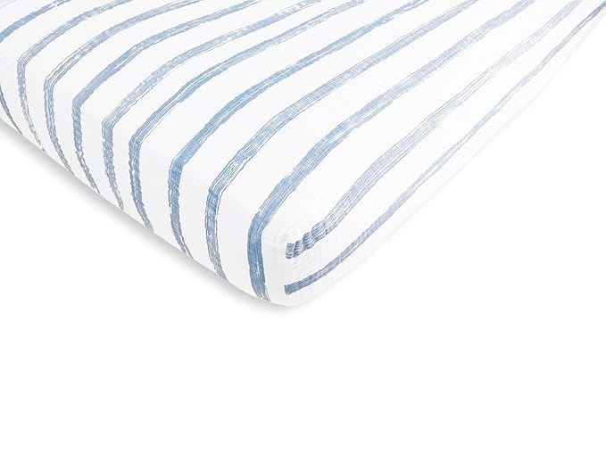 Amazing Baby Cotton Muslin Fitted Crib Sheet, Brushstroke, Denim