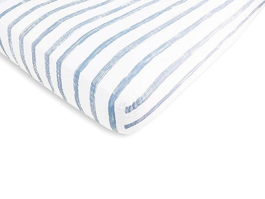 Amazing Baby Cotton Muslin Fitted Crib Sheet, Brushstroke, Denim