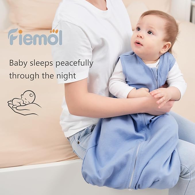 Baby Sleep Sack 12-18 Months, 100% Cotton Sleeping Sack for Newborn and Infant, 3 Pack Baby Wearable Blanket, 0.5 Tog Lightweight Double Zipper Sleep Bag Blue Sky