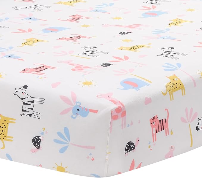Lambs & Ivy Snuggle Jungle Pastel Safari Cotton Jersey 5-Piece Crib Bedding Set