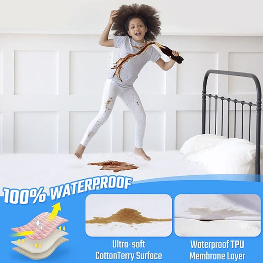 Extra Long Twin Mattress Protector Twin XL Waterproof Mattress Cover Matressprotector Washable Noiseless Premium Soft Cotton Terry Vinyl-Free for Pets Kids Adults 39" x 80"