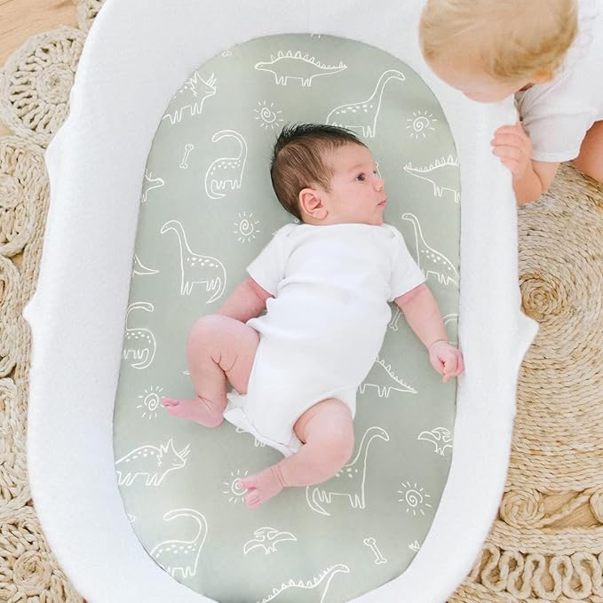 Stretch Ultra Soft Fitted Bassinet Sheet Set 2 Pack, Universal Fit for Bassinets Baby Cradle Moses Basket Oval Rectangle Mattress Safe and Snug, Dinosaur