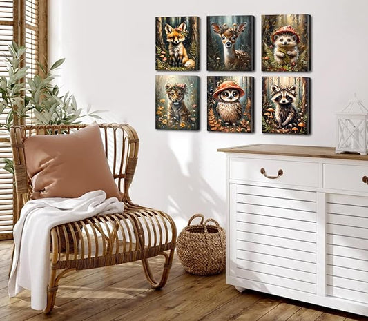 Framed Baby Safari Nursery Wall Decor,Baby Forest Animals Print,Farm Animals Themed Poster,Animal Wall Art Prints Set of 6 Poster,Jungle Farmhouse Room Decor(8"x10")