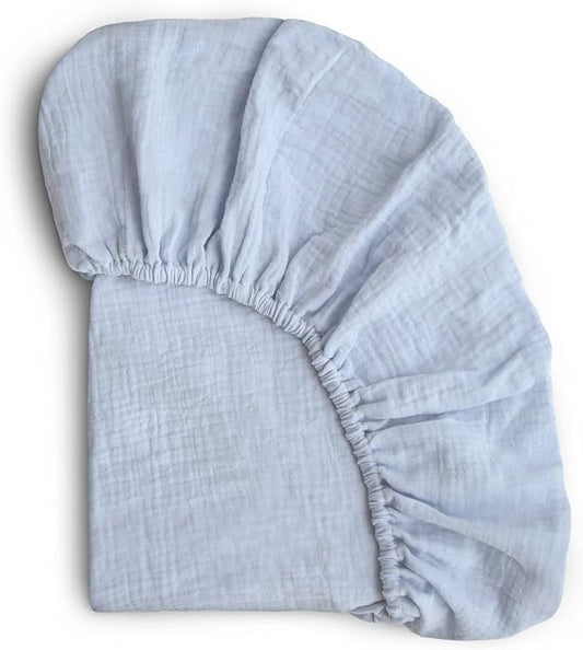 mushie Extra Soft Muslin Fitted MINI Crib Sheet | 24"x 38" (Baby Blue)