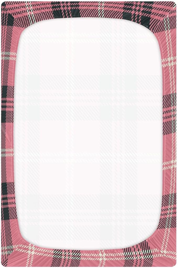 Baby Crib Sheets Fitted Crib Sheet Standard Crib and Toddler Mattress for Boys Girls 39 * 27in Pink Starfish Shell Pattern (Pink and Black Plaid 33, Small)