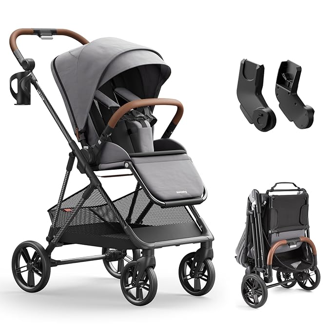MAMAZING Air Lux Baby Stroller, Strength Carbon Fiber Frame & Only 15.8lbs, Newborn Stroller with Car Seat Adapter, One-Hand Compact Folding & Reversible Seat, Infant Insert & Cup Holder Included