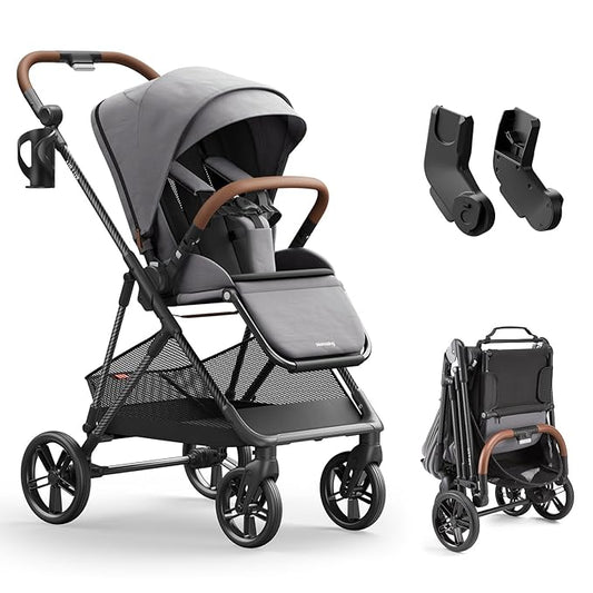 MAMAZING Air Lux Baby Stroller, Strength Carbon Fiber Frame & Only 15.8lbs, Newborn Stroller with Car Seat Adapter, One-Hand Compact Folding & Reversible Seat, Infant Insert & Cup Holder Included