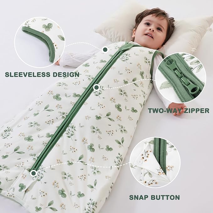Mosebears Sleep Sack Baby Winter Wearable Blanket with 2-Way Zipper,2.5 TOG Cotton Sleep Sack Unisex(Plant,12-18 Months)